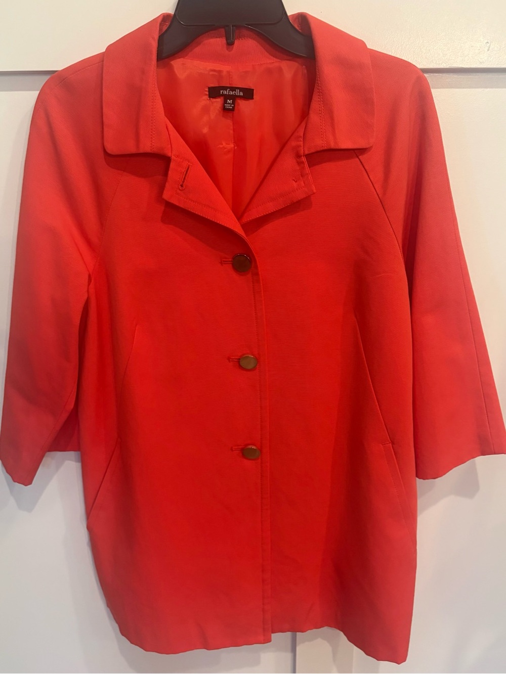 Rafaella Coral Three-Quarter Sleeve Button Front Lined Jacket Coat